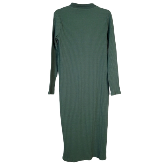 ZARA ribbed polo collar long sleeve midi dress hunter green - Picture 4 of 7